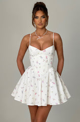 Analeigh Mini Dress - White Multi Floral Print Dress Babyboo Fashion Premium Exclusive Design