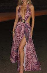 Indianna Maxi Dress - Magenta Orchid Print Dress Babyboo Fashion Premium Exclusive Design