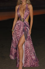 Indianna Maxi Dress - Magenta Orchid Print Dress Babyboo Fashion Premium Exclusive Design