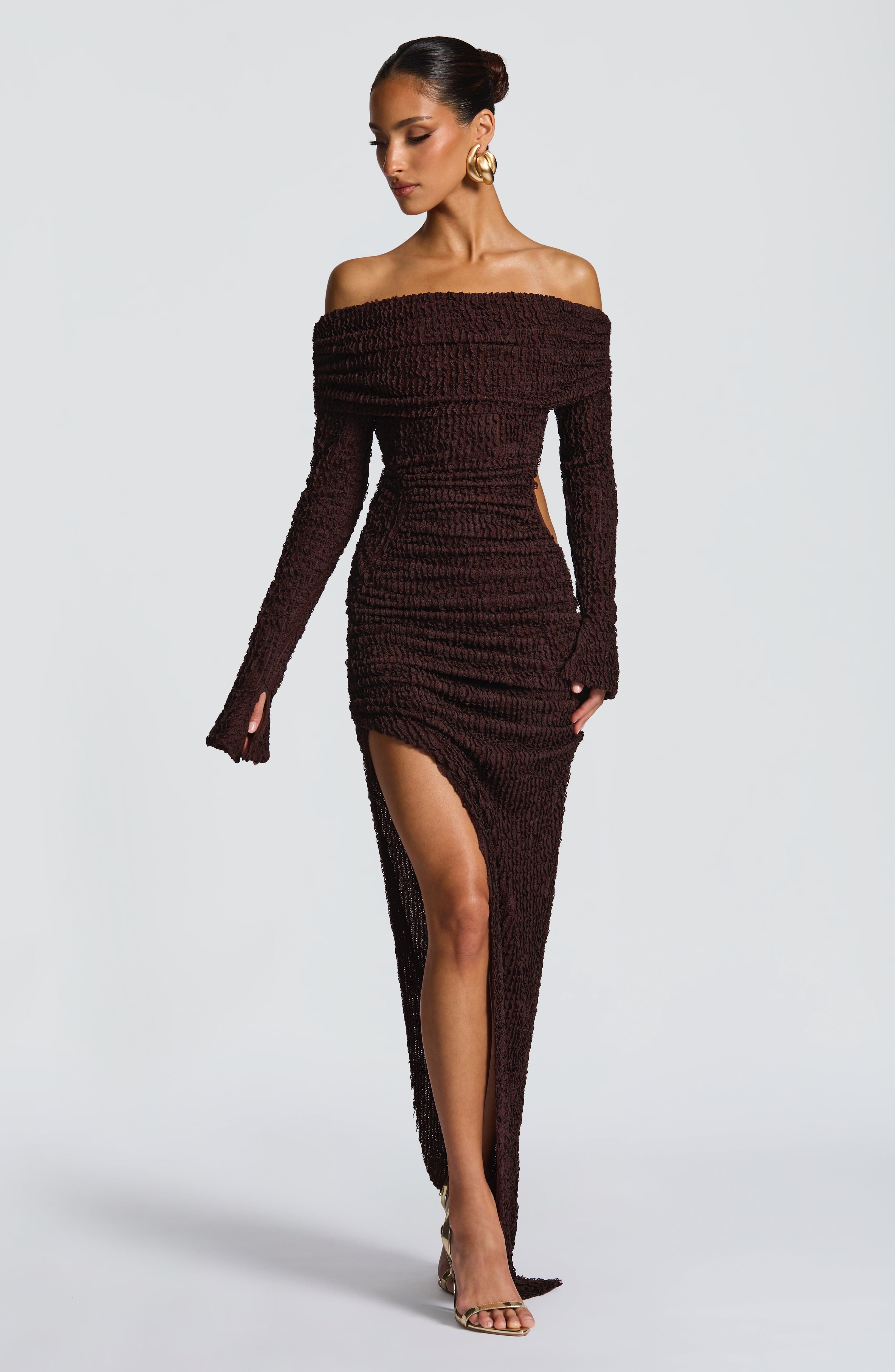 Adelphia Midi Dress - Plum Brown Dress Babyboo Fashion Premium Exclusive Design