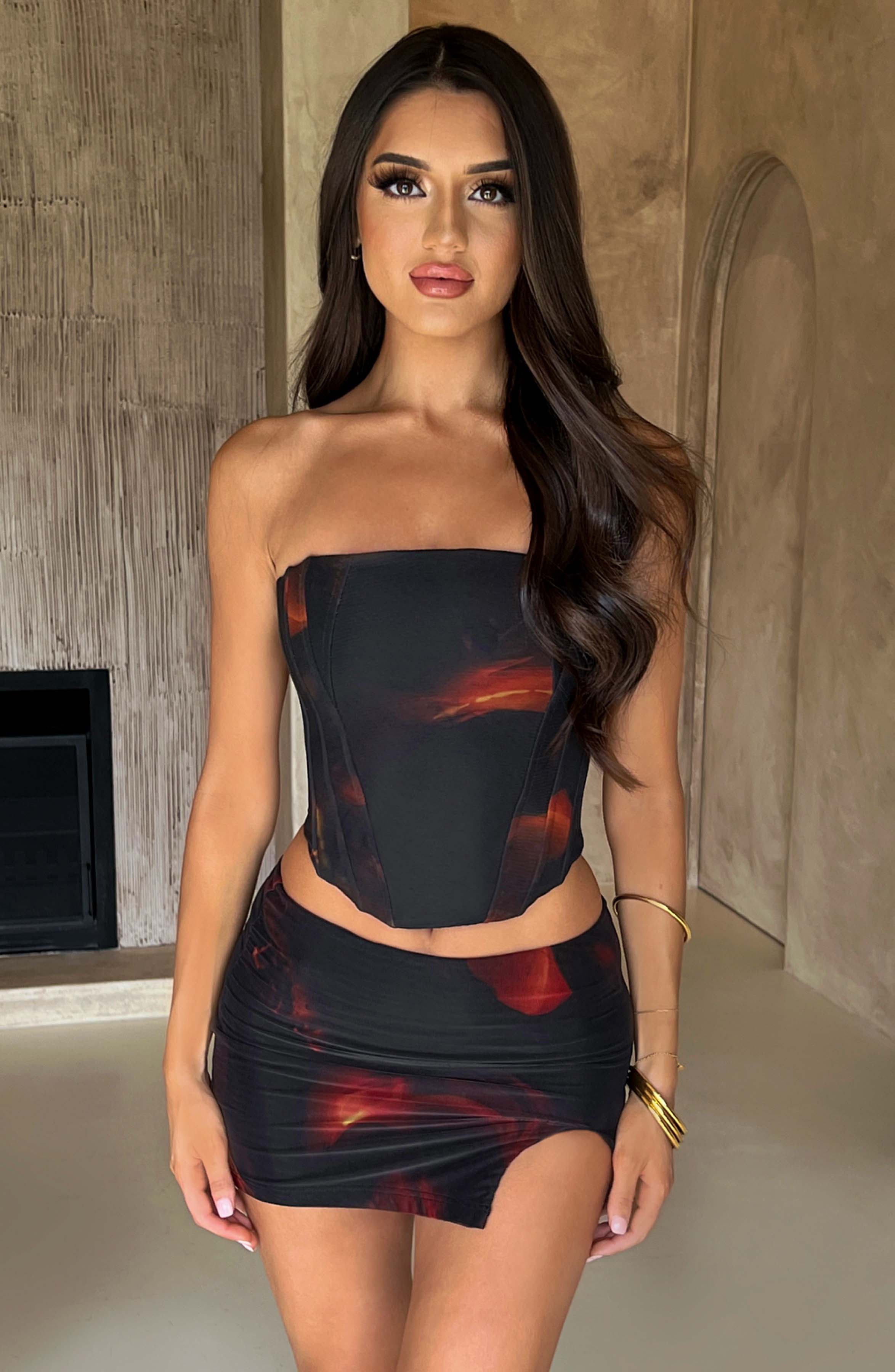 Alina Mini Skirt - Fire Print Skirt Babyboo Fashion Premium Exclusive Design