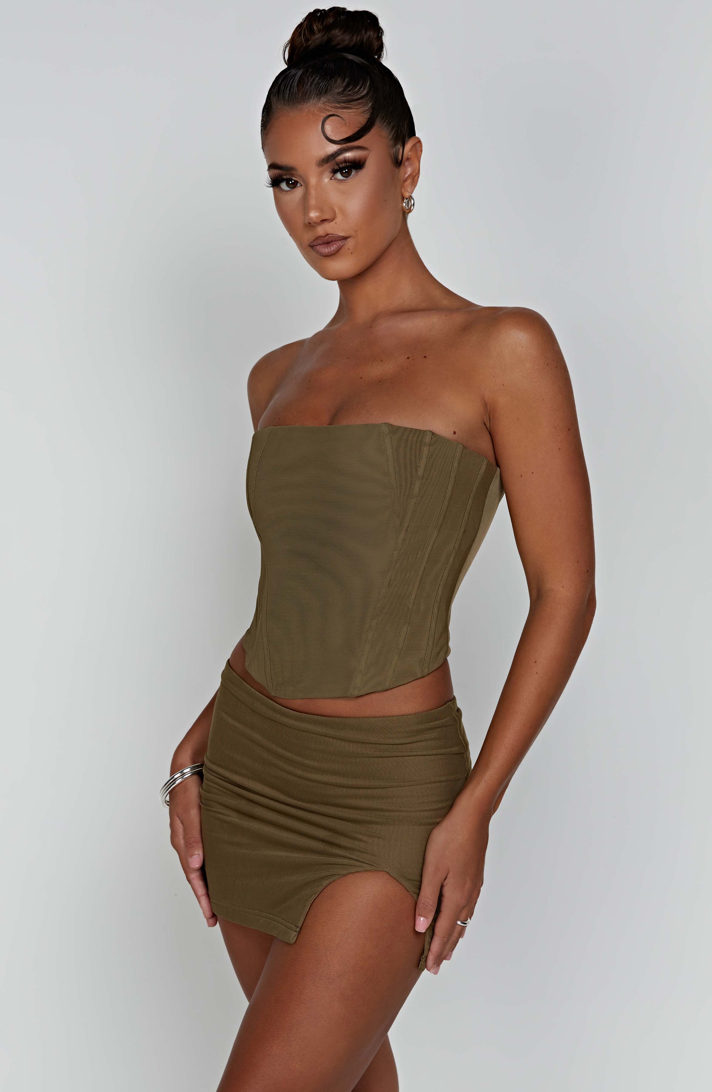 Alina Mini Skirt - Khaki Skirt Babyboo Fashion Premium Exclusive Design