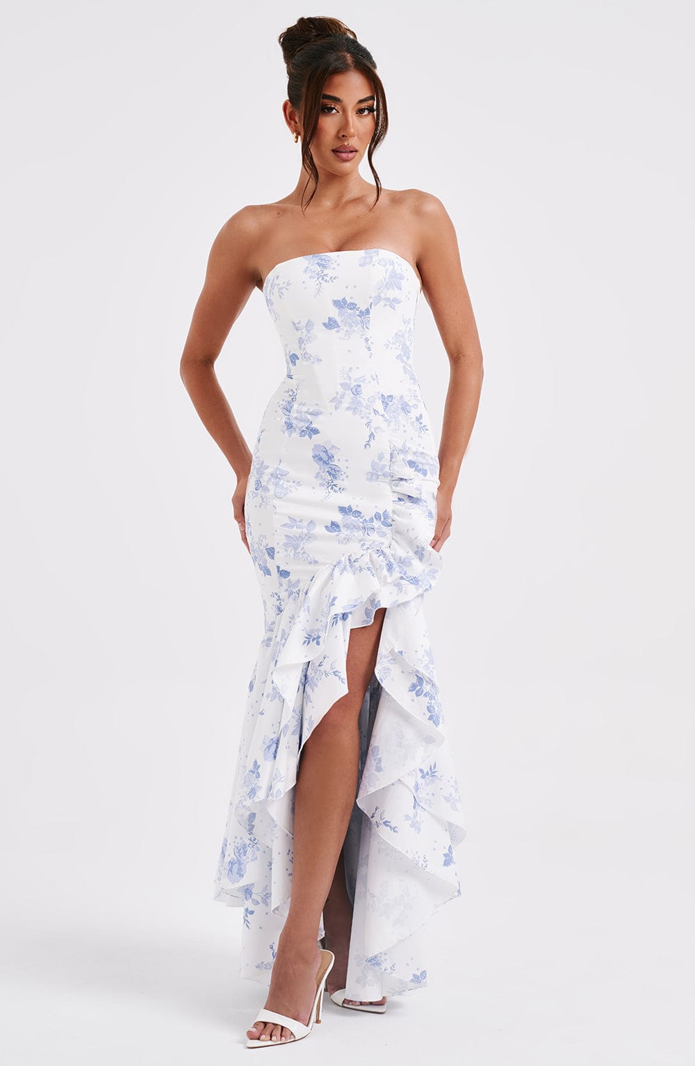 Angelina Maxi Dress - Blue Floral Print Dress Babyboo Fashion Premium Exclusive Design