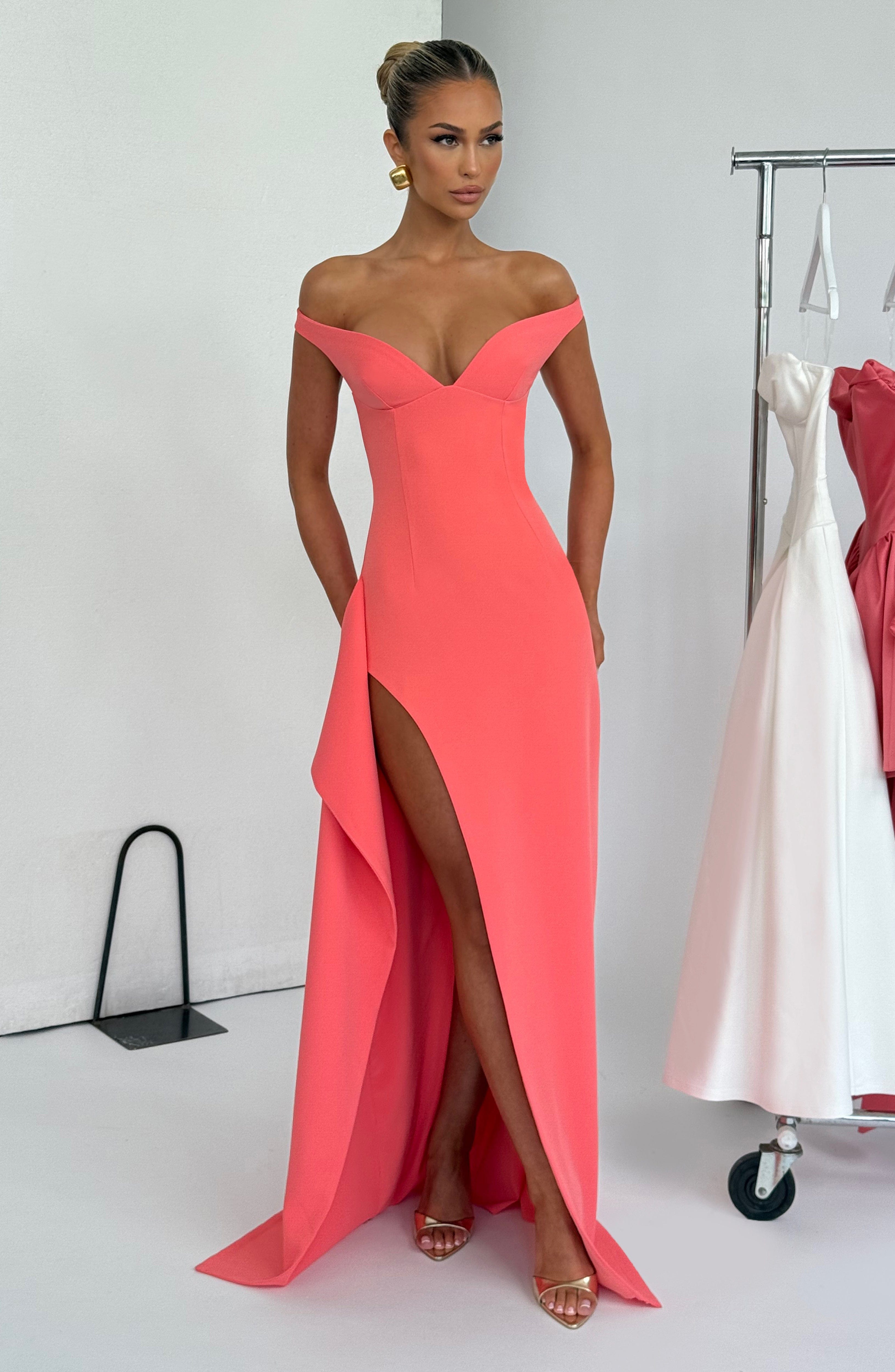 Khalesia Maxi Dress - Coral Pink Dress Babyboo Fashion Premium Exclusive Design