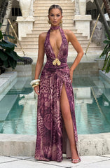 Melania Maxi Dress - Magenta Orchid Print Dress Babyboo Fashion Premium Exclusive Design